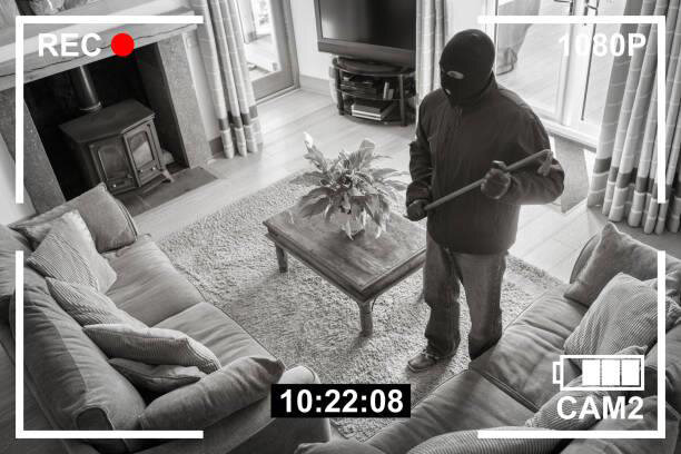 住宅に侵入している強盗が映る防犯カメラ映像の写真